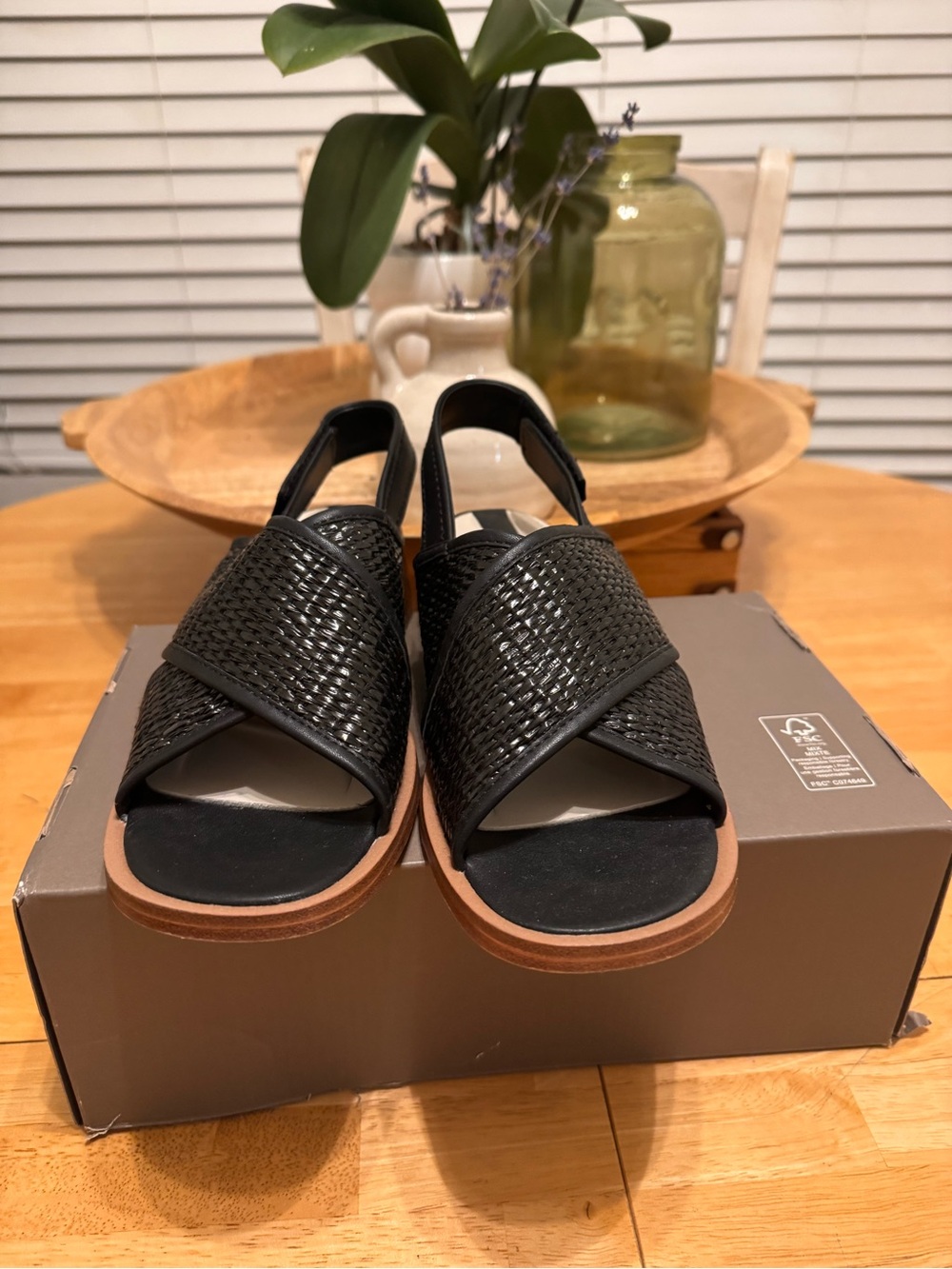 Franco Sarto Black Woven Slingback Sandals